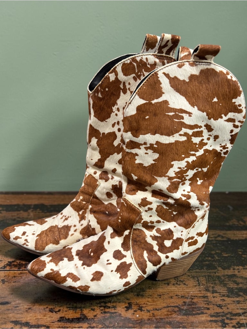 Dingo Cowhide Leather Western Boots - Brown & White